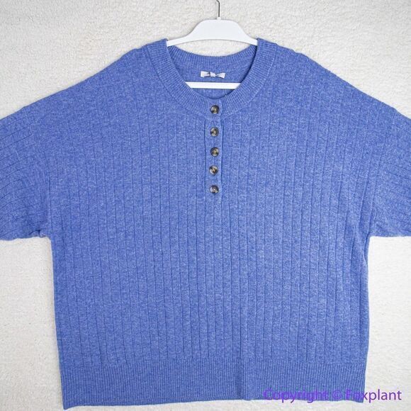 NEW Madewell Donegal bowden Henley Sweater in Coziest Yarn, blue, 4X - Picture 6 of 16